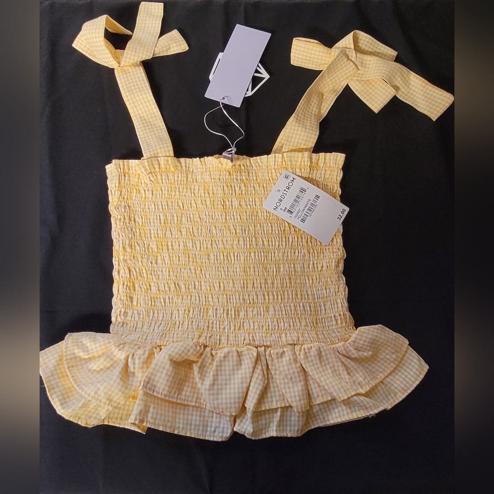 good luck girl yellow gingham ruffled top size Small Sumner top